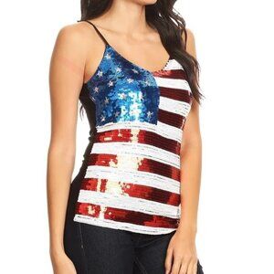 American Flag Sequin Tank Top Womens 4th of July Patriotic Festival XL by Anna-K